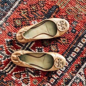 Tory Burch Pebbled Leather Reva Flat